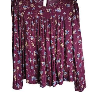 NEW TORRID Blouse Top 2X Tiered Floral Boho Peasant‎ Flowy Cottagecore Burgundy